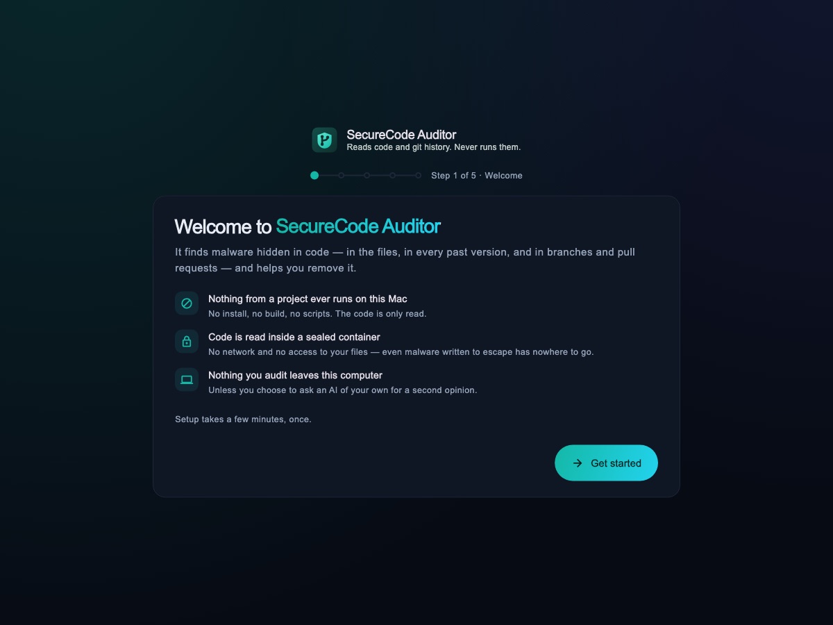 The first-run guide welcoming a new user